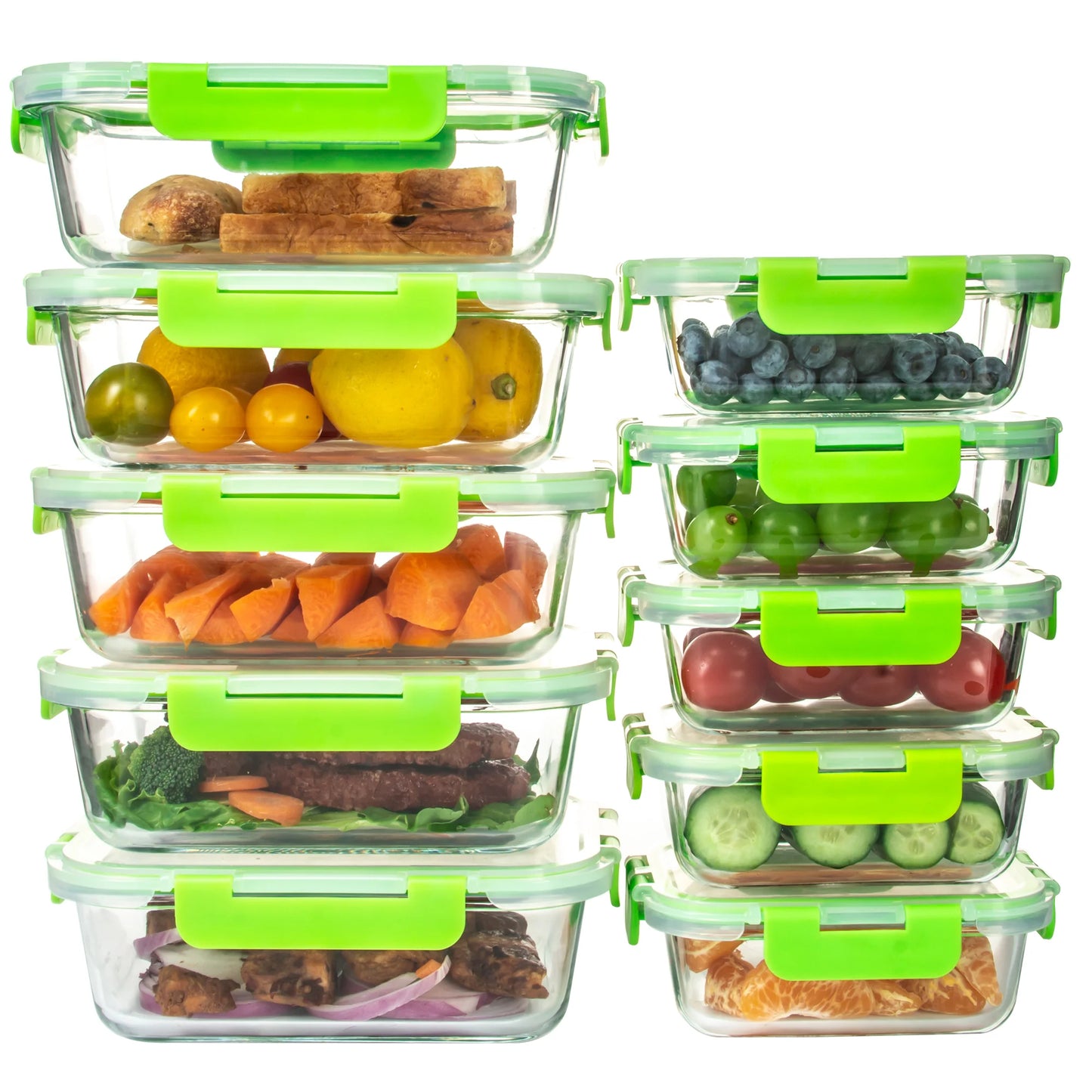 10 Pack Orange Food Storage Container Set, Glass Meal Prep Containers with Lids, Microwave, Freezer and Dishwasher