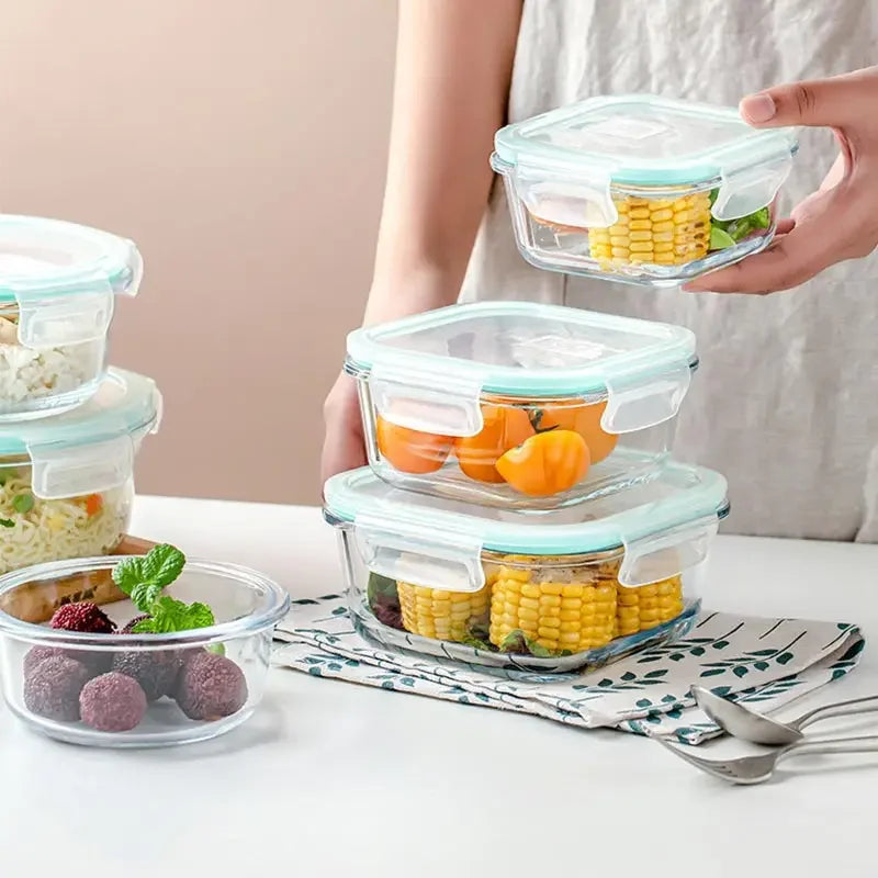 High Borosilicate Glass Lunch Box Microwave Heating Sealed Bento Boxes