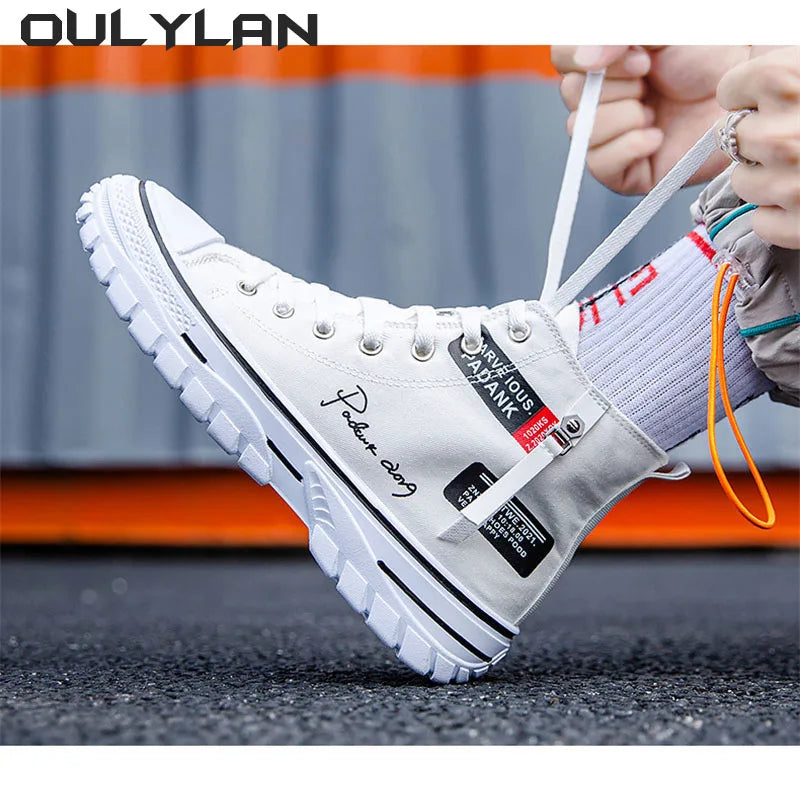 Fashion Style Footwear Men's Shoes Casual Non-slip Wear-resistant High Top Breathable Canvas