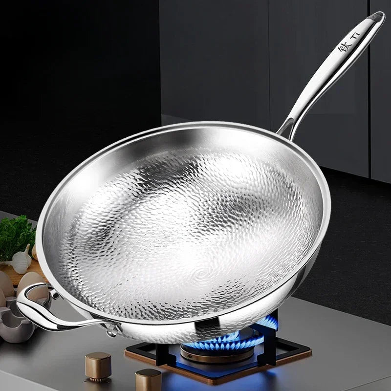 Titanium Wok Pure Titanium Uncoated Wok Household Flat Bottom