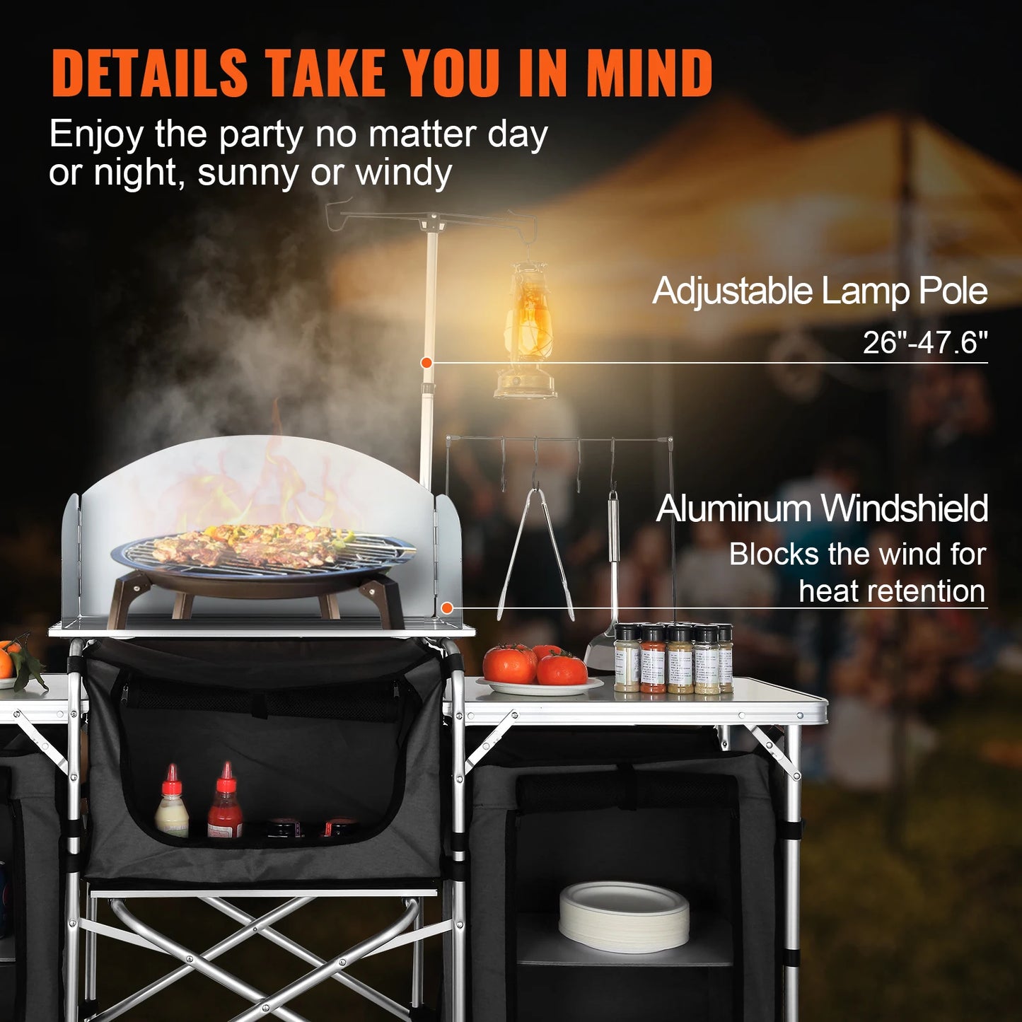 VEVOR Camping Outdoor Kitchen Table Cabinet Foldable Folding Cooking Storage