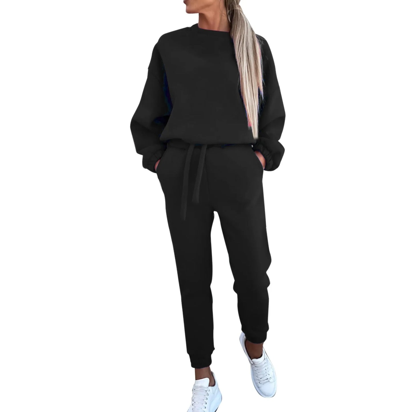 Women's Solid Color Round Neck Sweatshirt Pants Women Petite Womens Winter Apparel