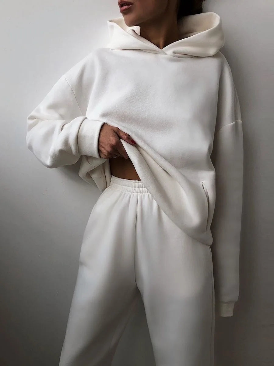 Winter Two Piece Sets Women Tracksuit Oversized, Solid Sports Hoodie Sportswear