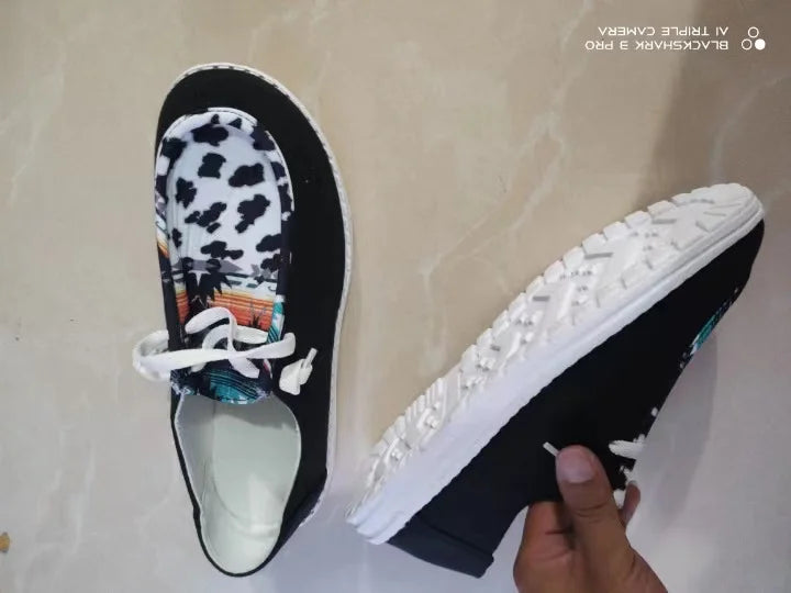 Cow Print Canvas Shoes Men Low Animal Printed Men Streetwear Man Skateboard Shoes