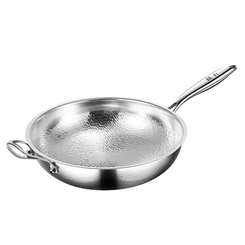 Titanium Wok Pure Titanium Uncoated Wok Household Flat Bottom