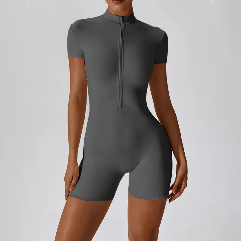 Summer Zipper Workout Jumpsuit Sports Overalls Women Gym Clothing