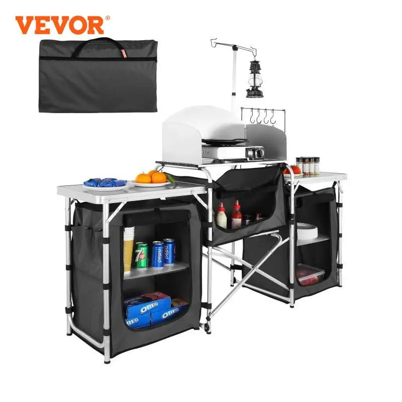 VEVOR Camping Outdoor Kitchen Table Cabinet Foldable Folding Cooking Storage