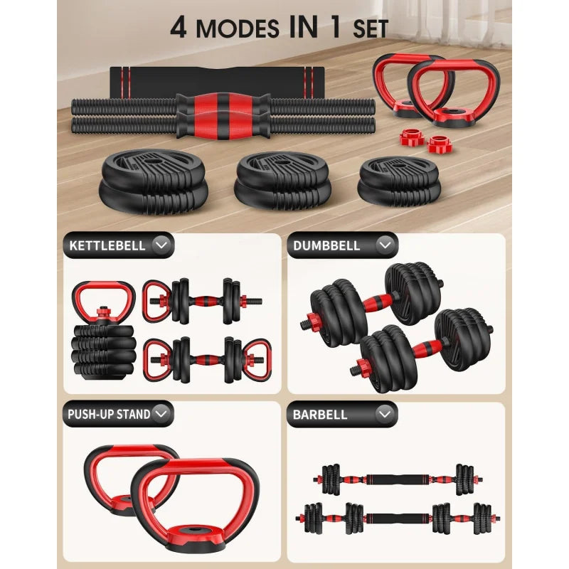 AQAdjustable ,10/25/35/55/70/90lbs Free Weight with Connector,4 in1 Dumbbells