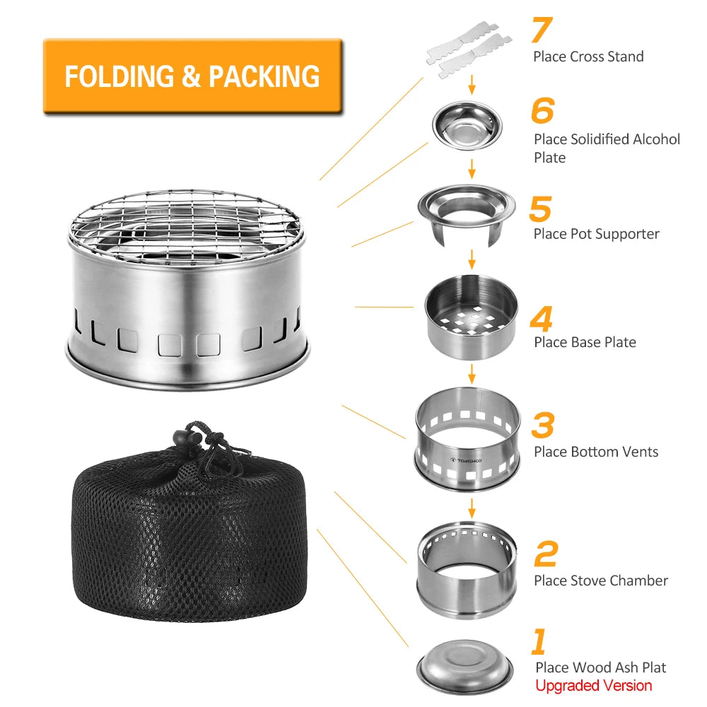 Portable Folding Windproof Wood Burning Stove Compact Stainless Steel