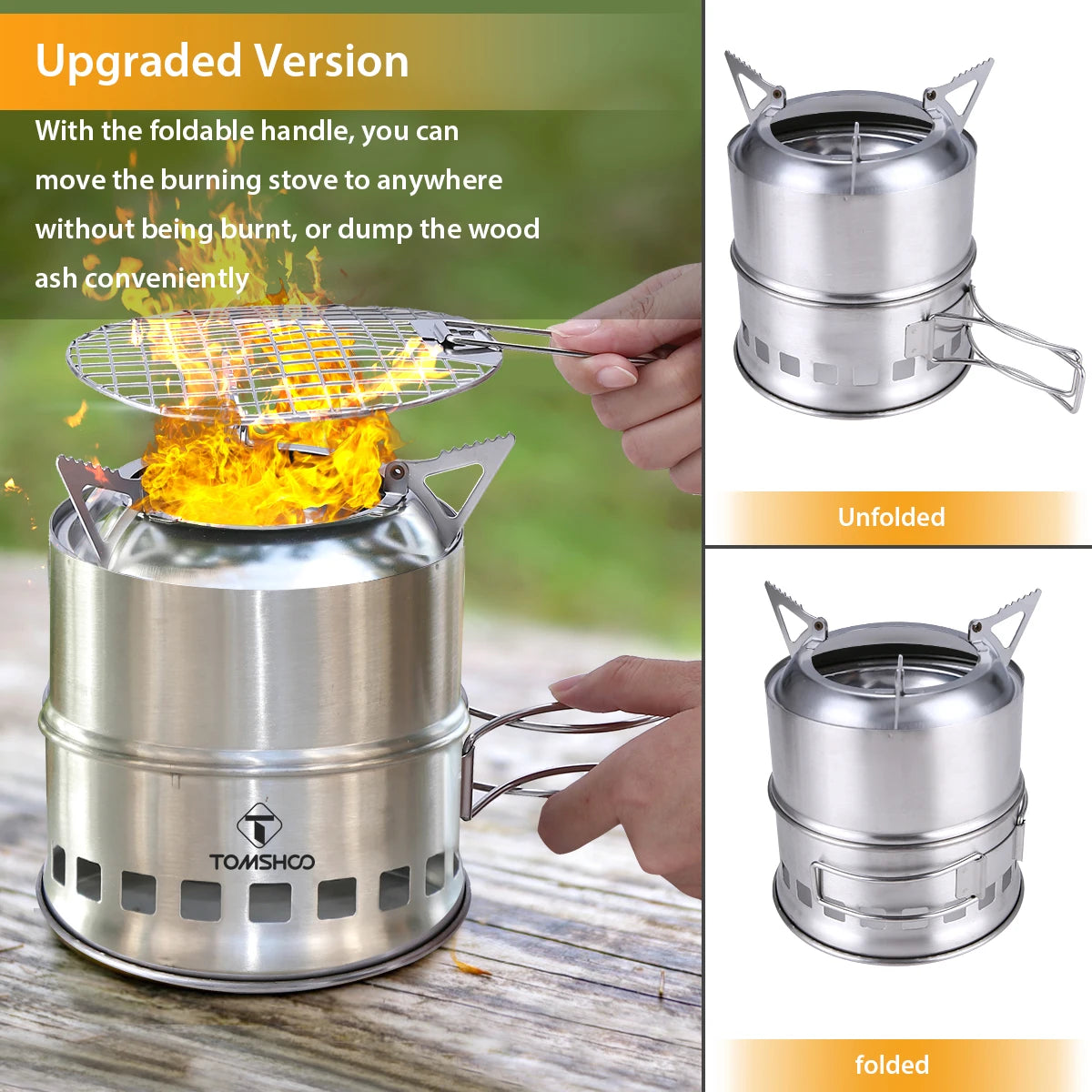 Portable Folding Windproof Wood Burning Stove Compact Stainless Steel