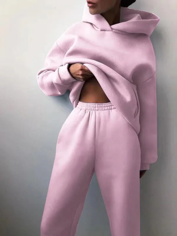 Winter Two Piece Sets Women Tracksuit Oversized, Solid Sports Hoodie Sportswear