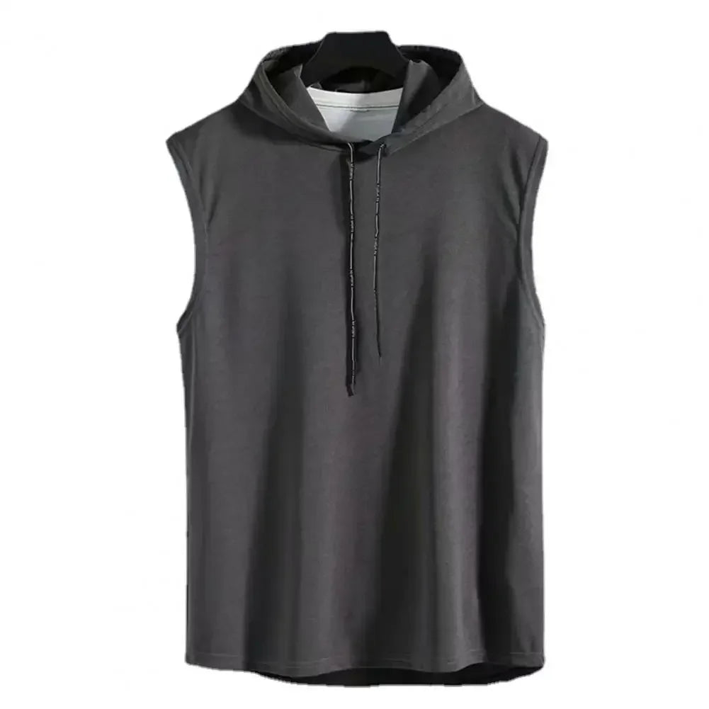 Ice Silk Summer Muscle Hoodie Vest Sleeveless Bodybuilding Gym