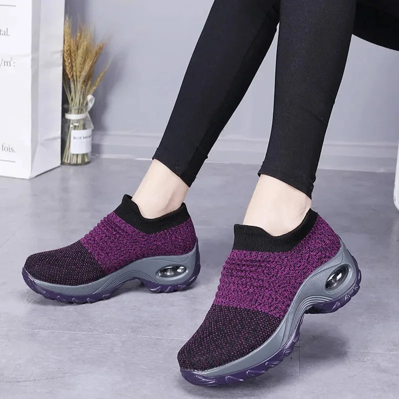 Women Running Trainning Sneakers Female Air Cushion Causal Sport Shoes Slip On Walking Sock