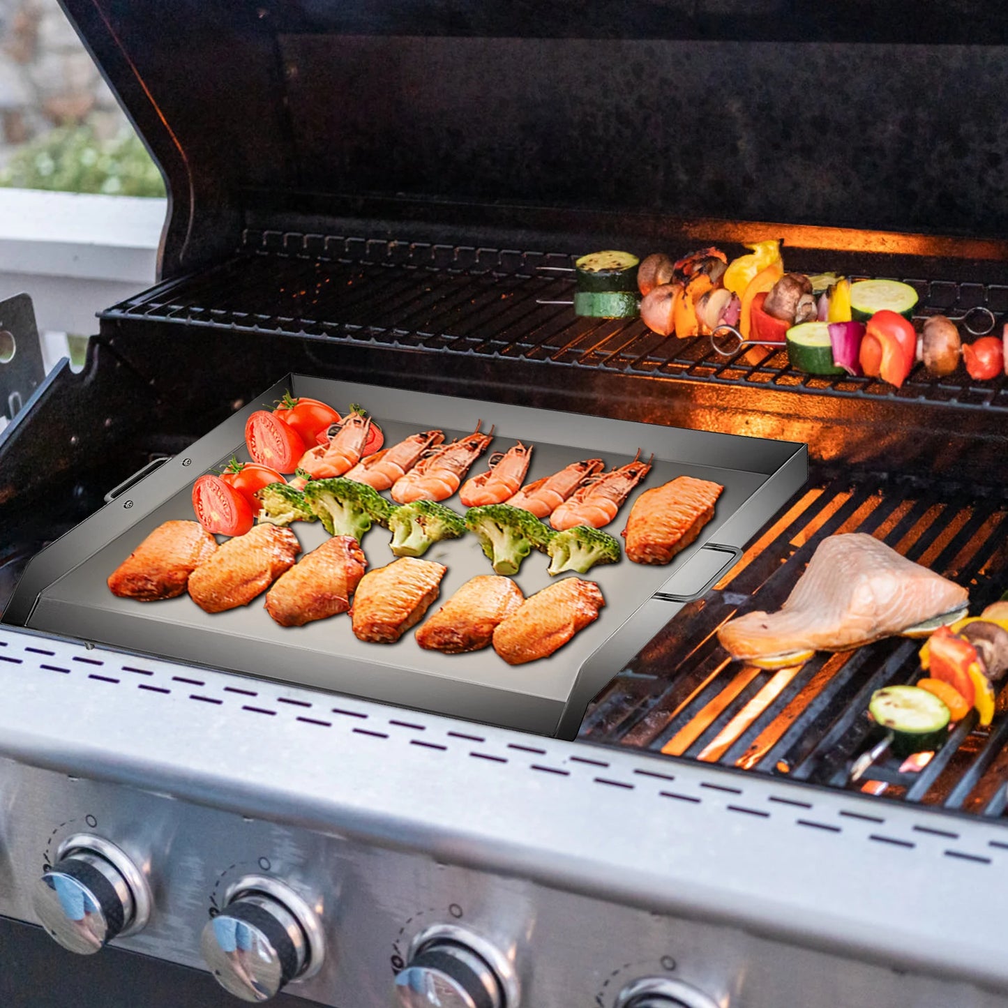 VEVOR Stainless Steel Griddle Flat Top Grill Frying Pan with Handles