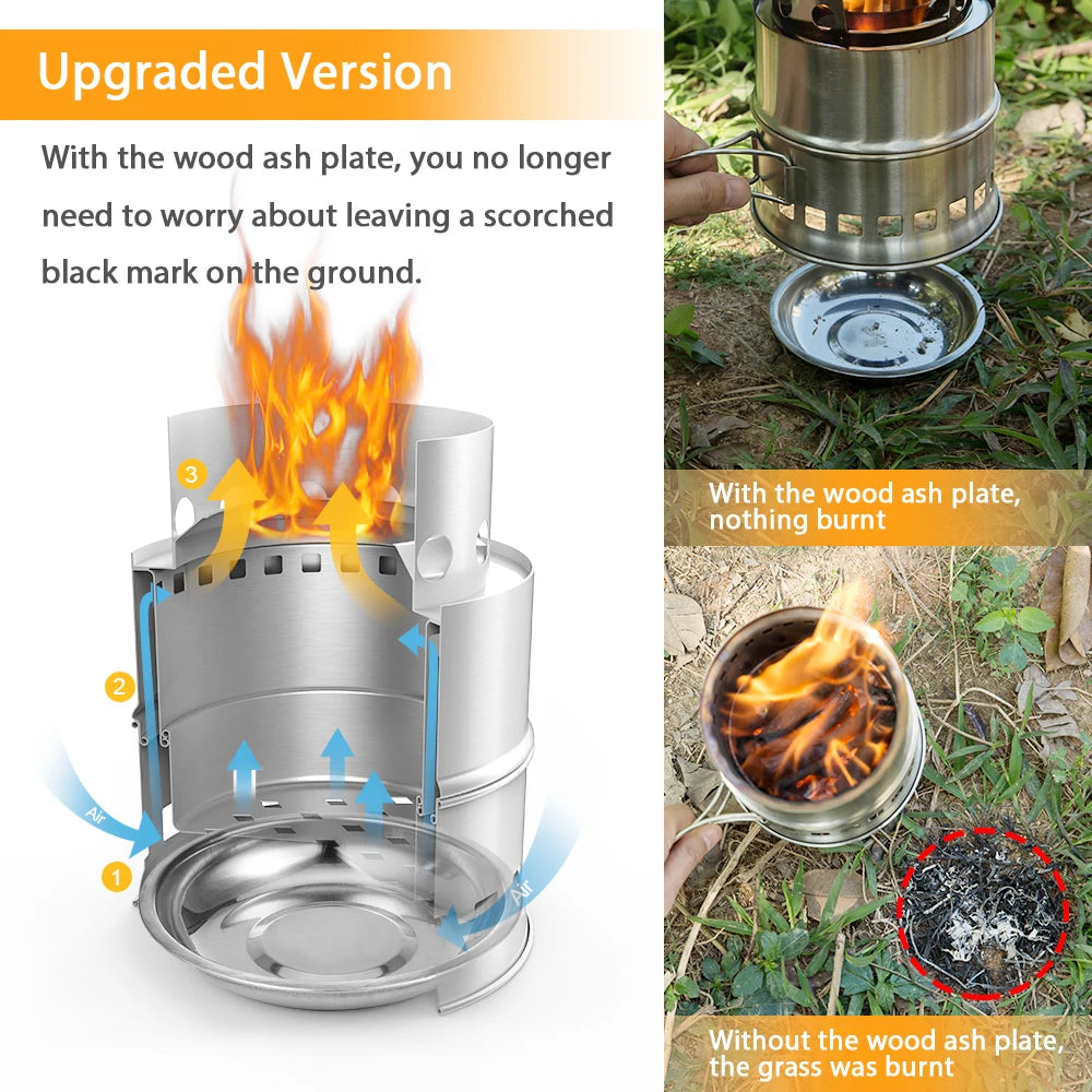Portable Folding Windproof Wood Burning Stove Compact Stainless Steel
