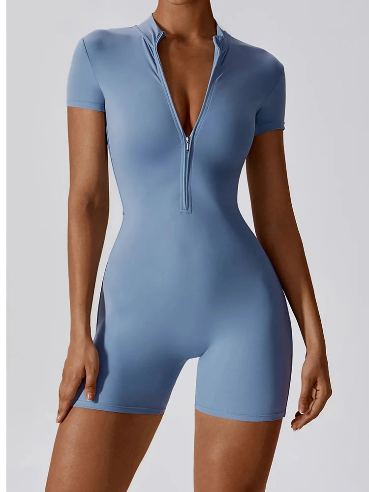 Summer Zipper Workout Jumpsuit Sports Overalls Women Gym Clothing