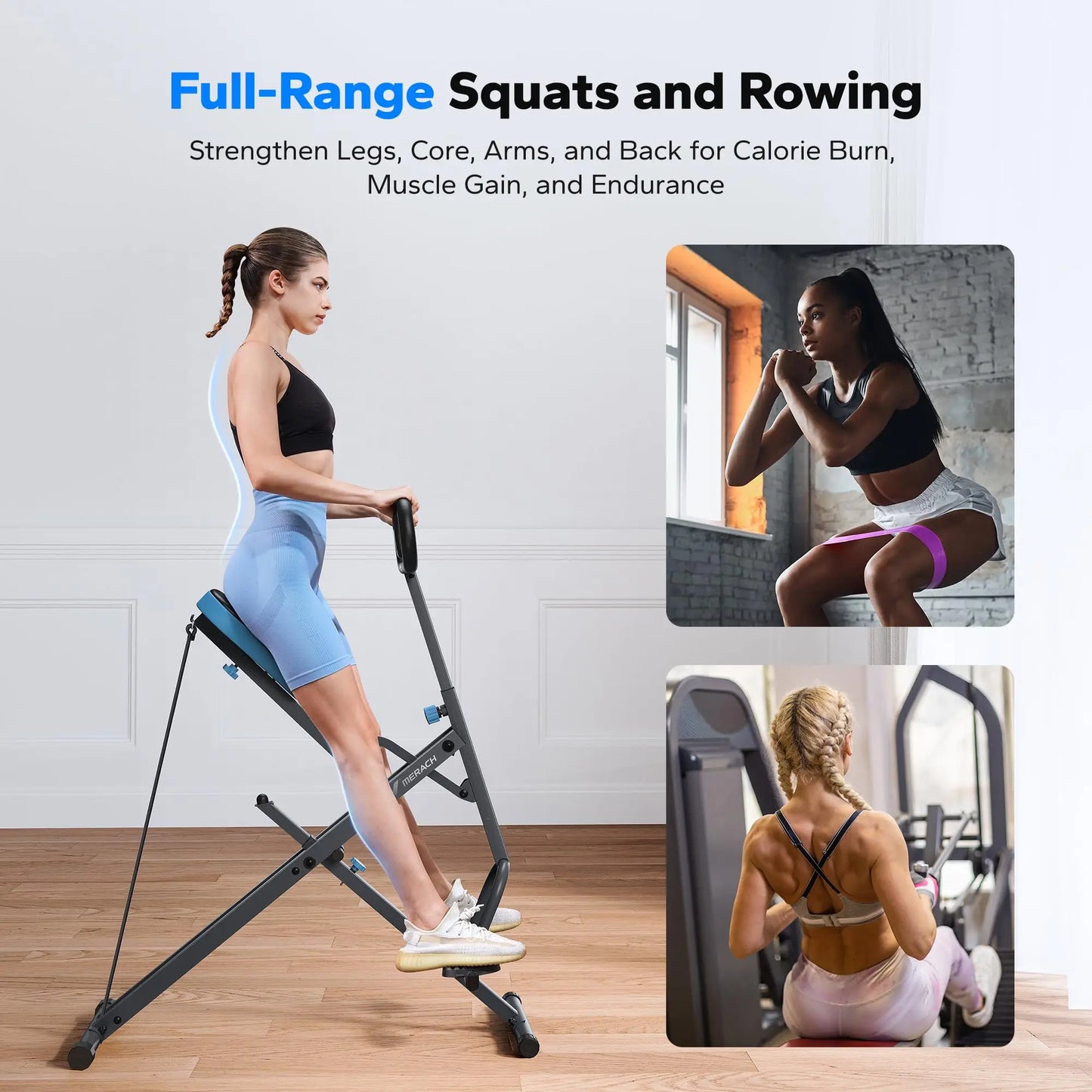 MERACH Squat Machine 2in1 Squat Rowing Machine Easy Setup Foldable Exercise