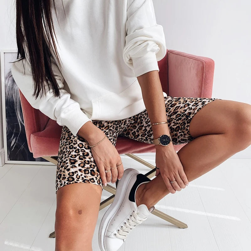 Women's Leopard Print Strethcy Fitness Leggings,Tight Sports Yoga Short, Summer Female High Waist Outdoor Cycling Short