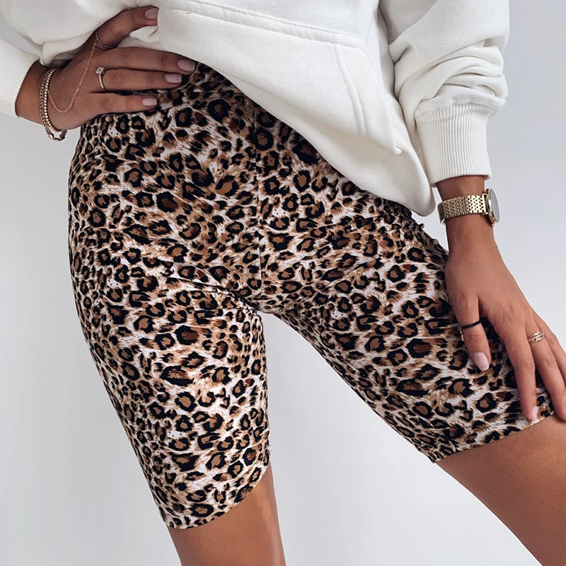 Women's Leopard Print Strethcy Fitness Leggings,Tight Sports Yoga Short, Summer Female High Waist Outdoor Cycling Short
