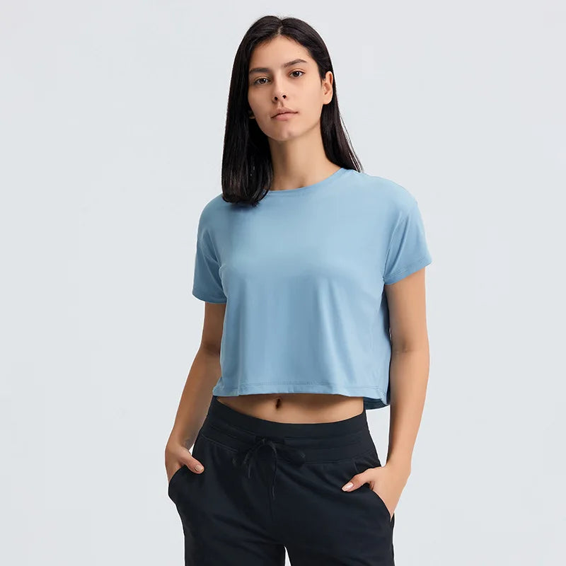 Loose Blouses Women Seamless Sport t-Shirts Sexy Yoga Crop Running Shirts Fitness Gym Crop Tops