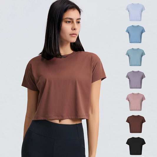 Loose Blouses Women Seamless Sport t-Shirts Sexy Yoga Crop Running Shirts Fitness Gym Crop Tops