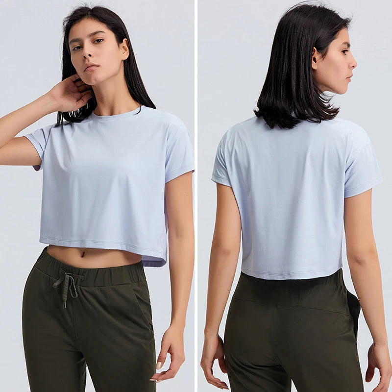 Loose Blouses Women Seamless Sport t-Shirts Sexy Yoga Crop Running Shirts Fitness Gym Crop Tops