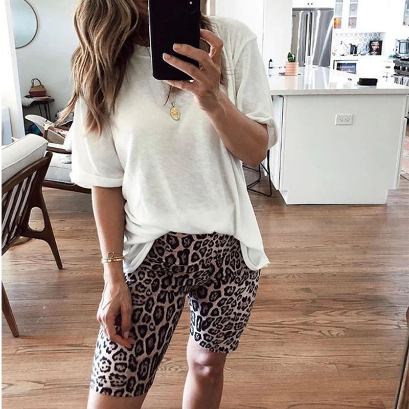 Women's Leopard Print Strethcy Fitness Leggings,Tight Sports Yoga Short, Summer Female High Waist Outdoor Cycling Short