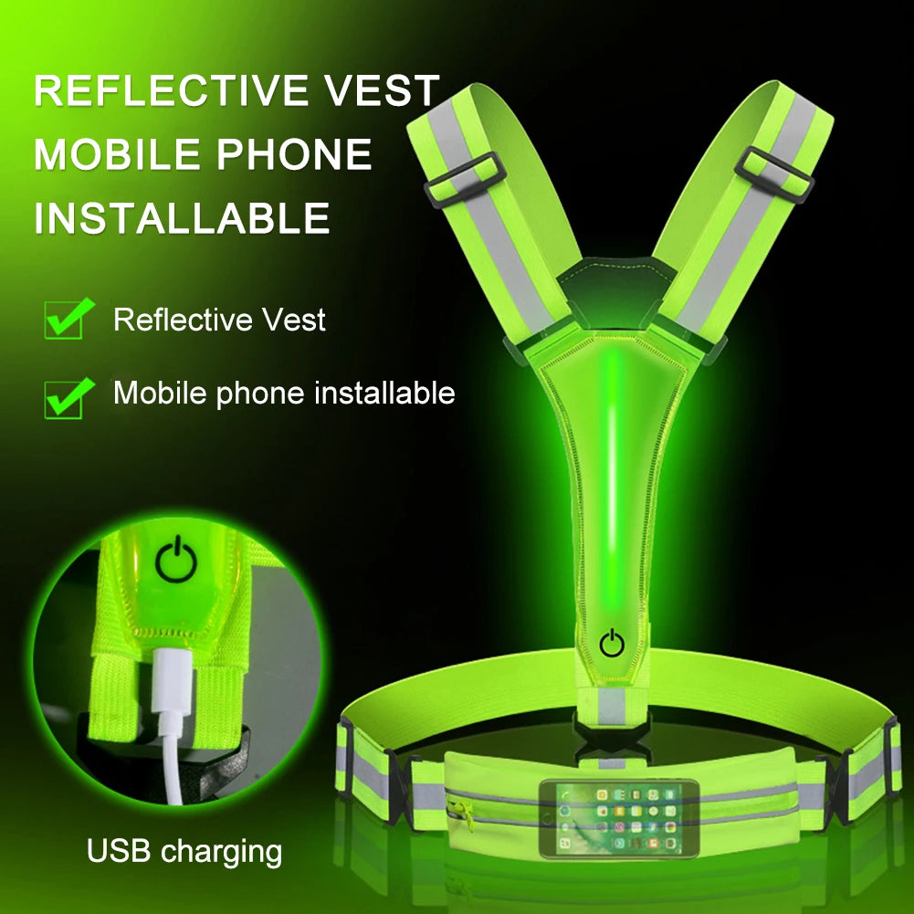 LED Reflective Vest Light Up Running, Cycling Safety Vest USB Rechargeable 3 Light Modes for Night Running