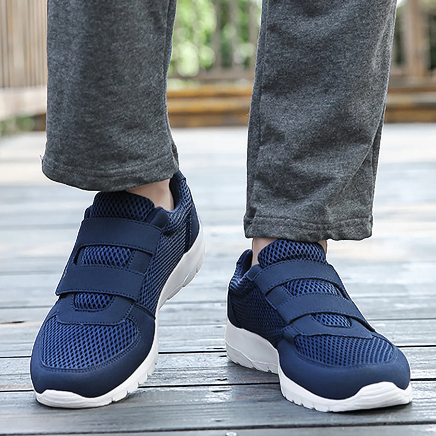 Men's Hook Loop Sneaker Solid Color Fly Woven Mesh Breathable Running Shoes