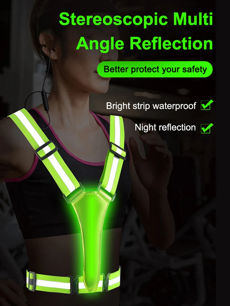 Vest USB Rechargeable Reflective Security Vest Adjustable Night Running Riding Clothing High