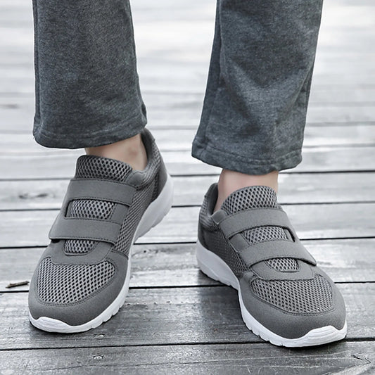 Men's Hook Loop Sneaker Solid Color Fly Woven Mesh Breathable Running Shoes