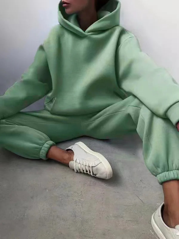 Winter Two Piece Sets Women Tracksuit Oversized, Solid Sports Hoodie Sportswear