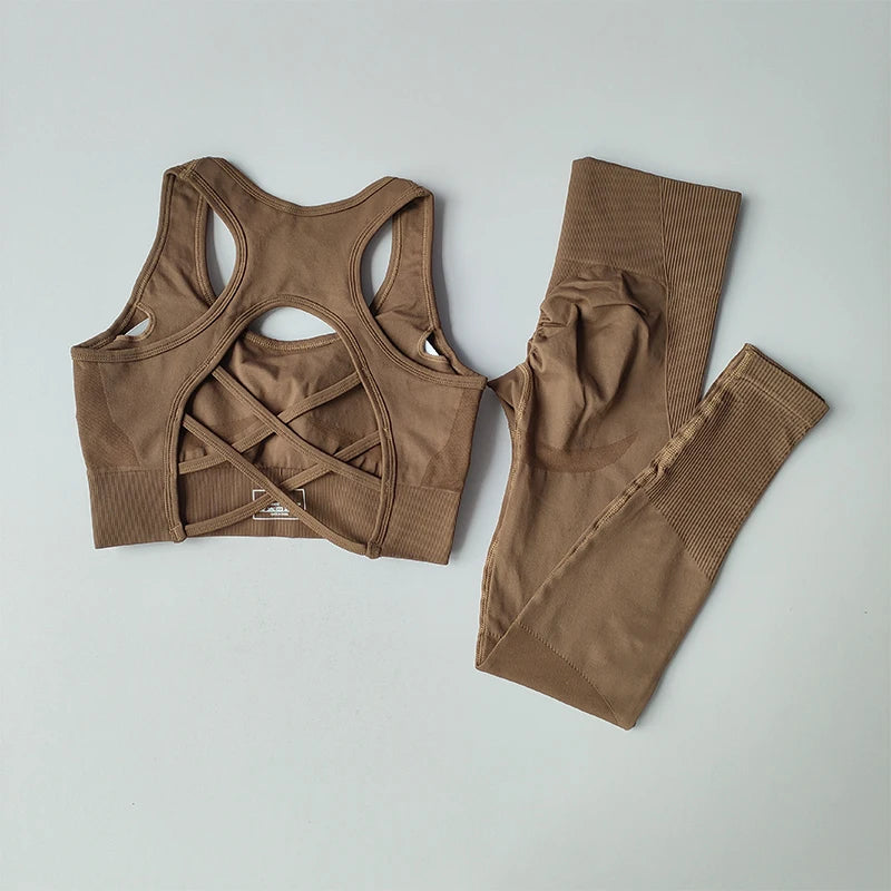 2PCS Sports Bra Women's Set Professional Fitness Tank Top Bra Shockproof