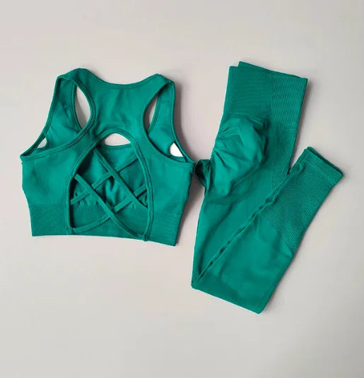 2PCS Sports Bra Women's Set Professional Fitness Tank Top Bra Shockproof