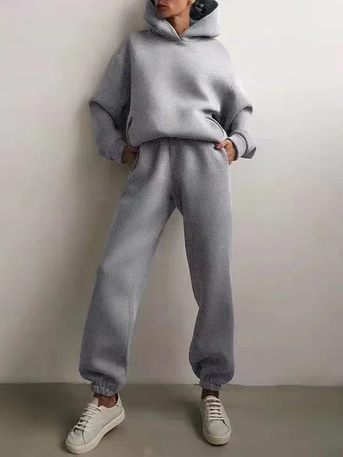 Winter Two Piece Sets Women Tracksuit Oversized, Solid Sports Hoodie Sportswear
