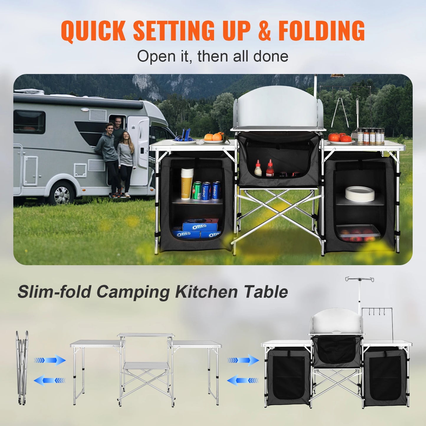 VEVOR Camping Outdoor Kitchen Table Cabinet Foldable Folding Cooking Storage