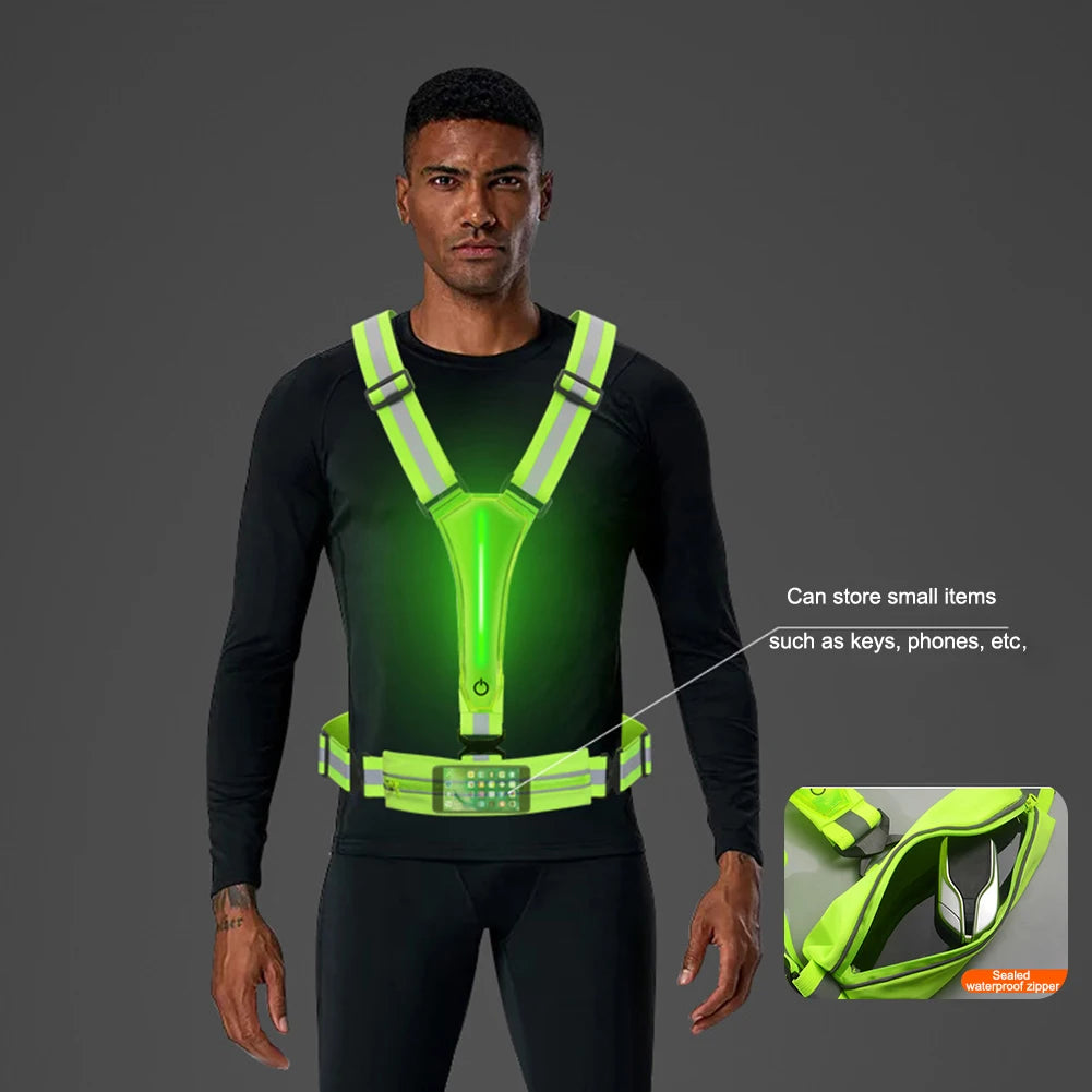LED Reflective Vest Light Up Running, Cycling Safety Vest USB Rechargeable 3 Light Modes for Night Running