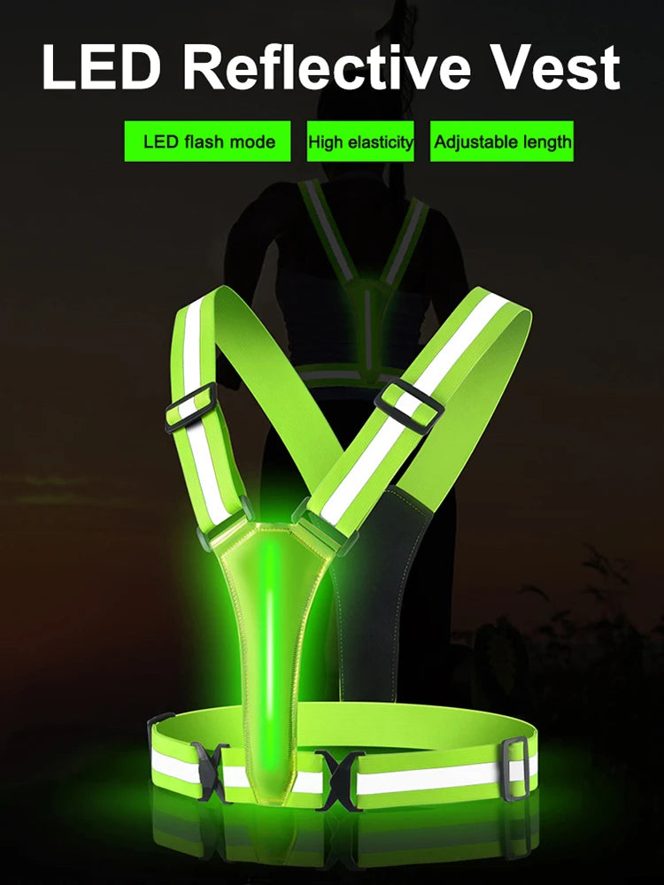 Vest USB Rechargeable Reflective Security Vest Adjustable Night Running Riding Clothing High