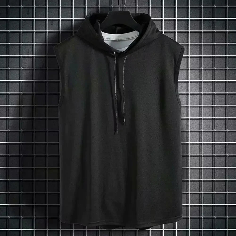 Ice Silk Summer Muscle Hoodie Vest Sleeveless Bodybuilding Gym
