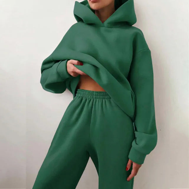 Winter Two Piece Sets Women Tracksuit Oversized, Solid Sports Hoodie Sportswear