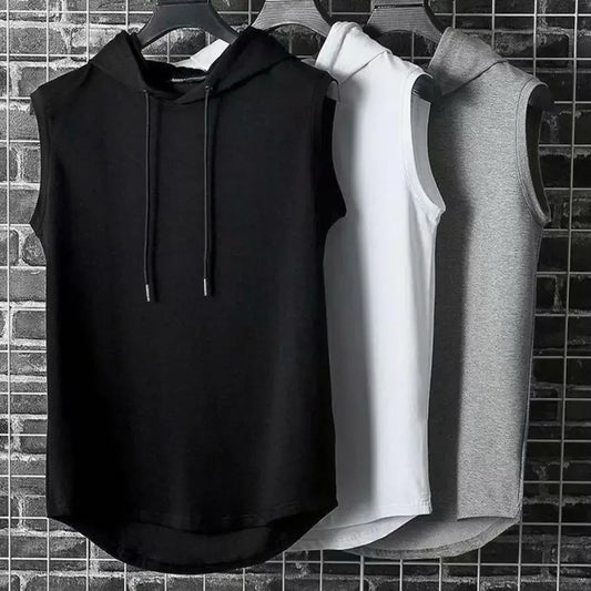 Ice Silk Summer Muscle Hoodie Vest Sleeveless Bodybuilding Gym