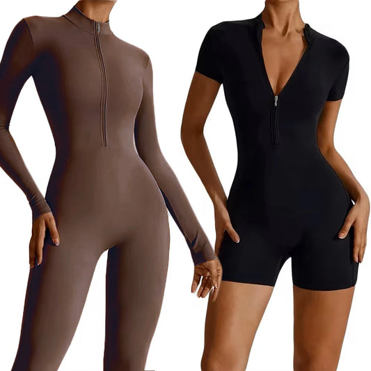Summer Zipper Workout Jumpsuit Sports Overalls Women Gym Clothing