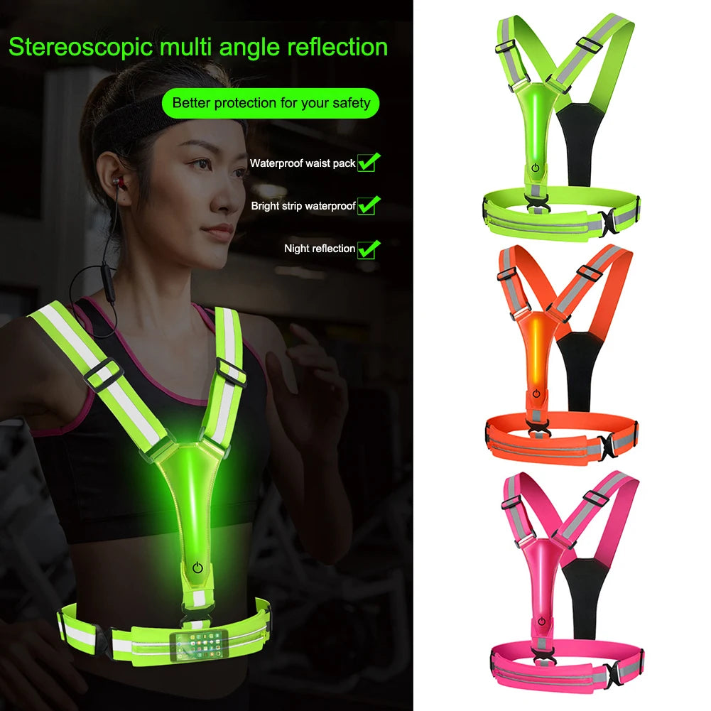 LED Reflective Vest Light Up Running, Cycling Safety Vest USB Rechargeable 3 Light Modes for Night Running