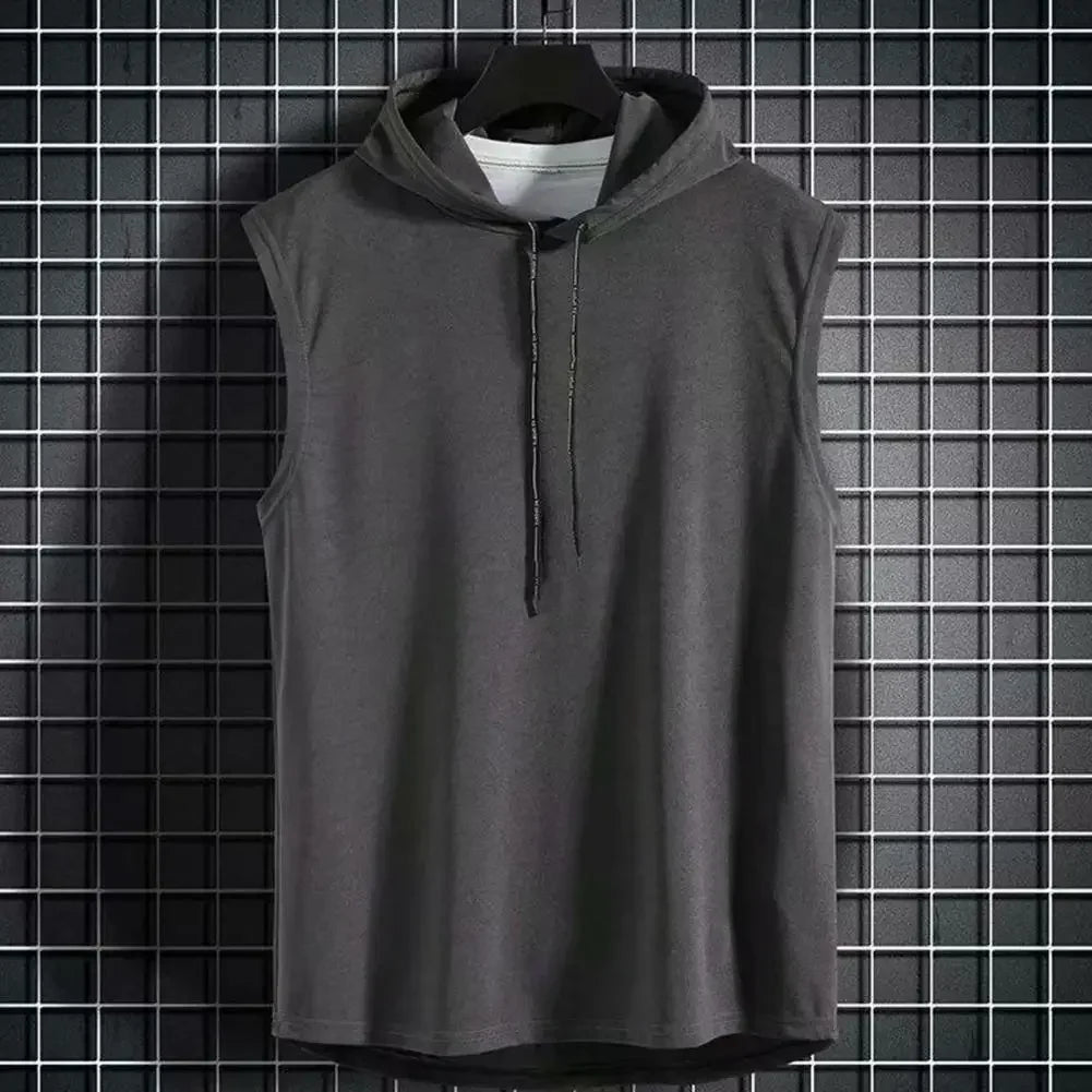 Ice Silk Summer Muscle Hoodie Vest Sleeveless Bodybuilding Gym