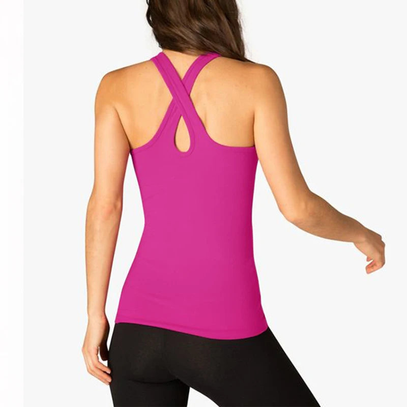 1PC Yoga Vest Women Gym Shirt Quick Dry Sports Shirts Cross Back Gym Sleeveless Sports Top Yoga Shirt