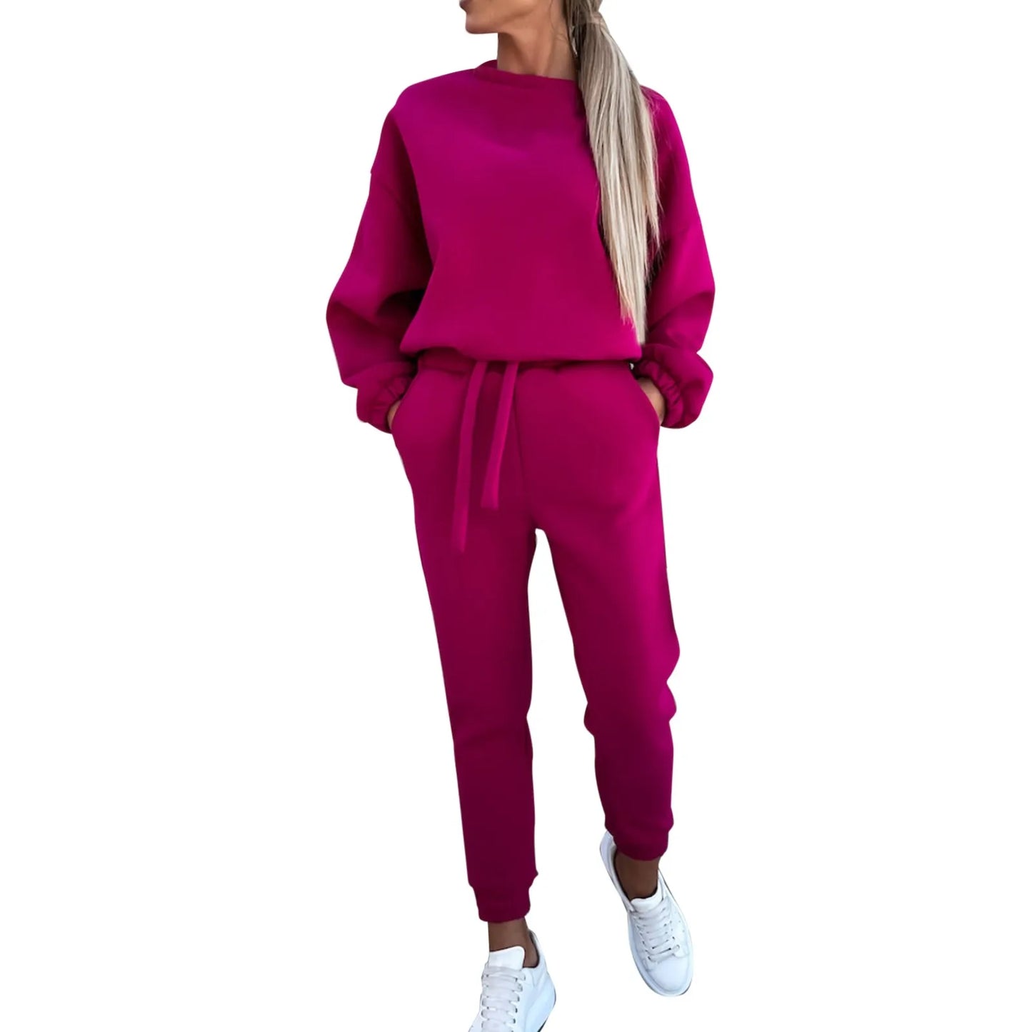 Women's Solid Color Round Neck Sweatshirt Pants Women Petite Womens Winter Apparel