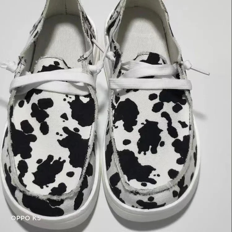 Cow Print Canvas Shoes Men Low Animal Printed Men Streetwear Man Skateboard Shoes