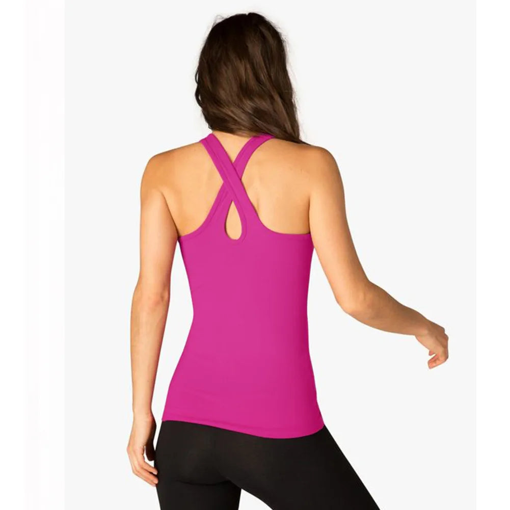 1PC Yoga Vest Women Gym Shirt Quick Dry Sports Shirts Cross Back Gym Sleeveless Sports Top Yoga Shirt