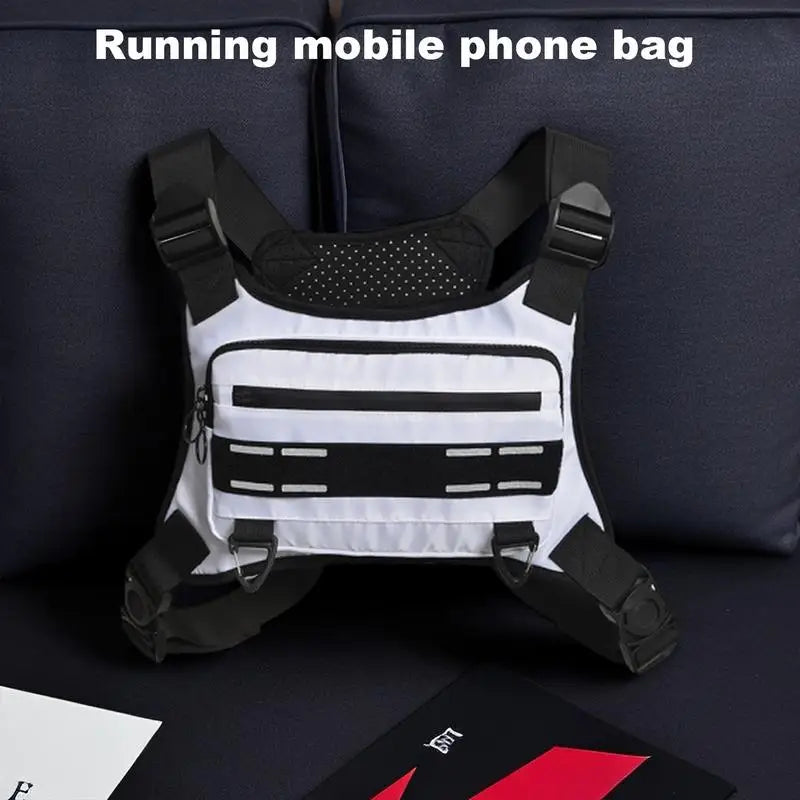 Chest Bag Running, Vest Bag Reflective, Chest Pack With Phone Holder Breathable Cycling