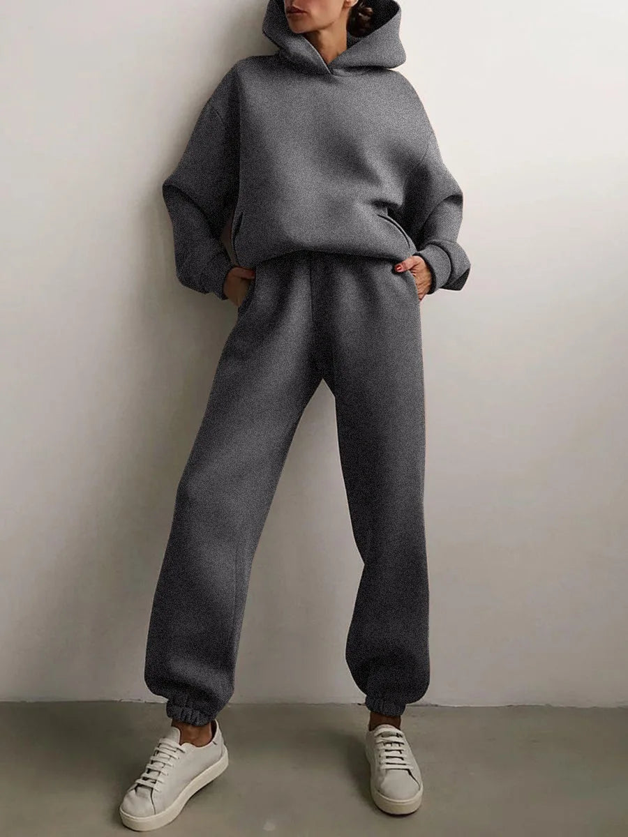 Winter Two Piece Sets Women Tracksuit Oversized, Solid Sports Hoodie Sportswear